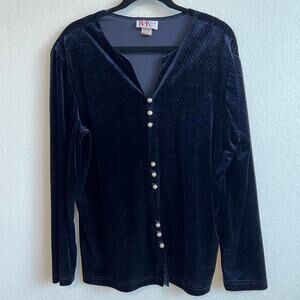 Vintage navy blue velvet button up